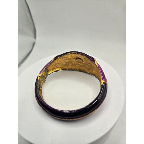 Original by Robert Signed Vintage Hinged Bangle Cuff Bracelet Purple Enamel - Picture 5 of 8